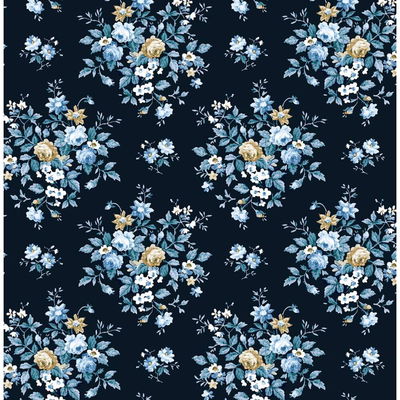 Floral Bouquet Prepasted Midnight Blue & Toffee Wallpaper
